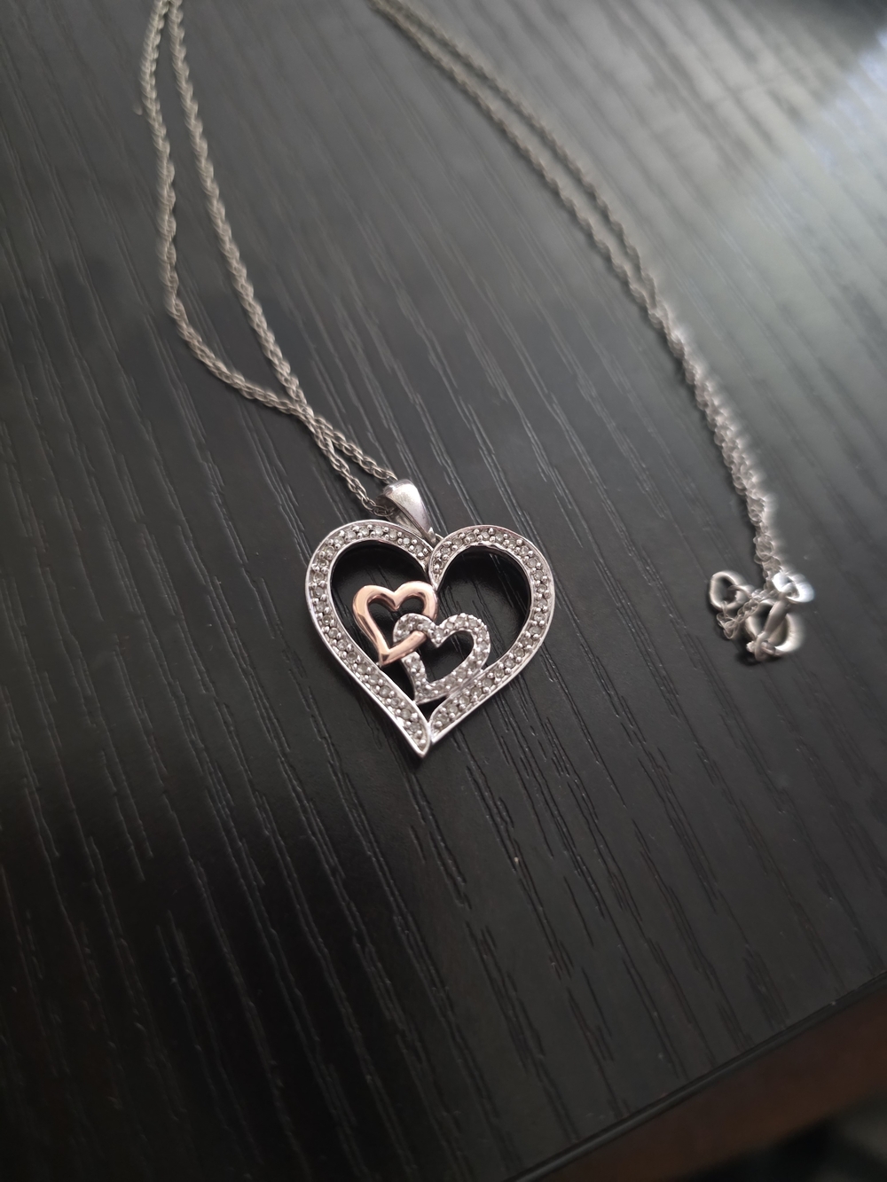 Kohl's Silver and Rose Gold Double Heart Pendant Necklace